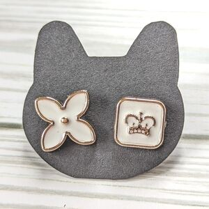 Fleur & Crown Power Mini Brooch Pin Set in White & Gold NWT